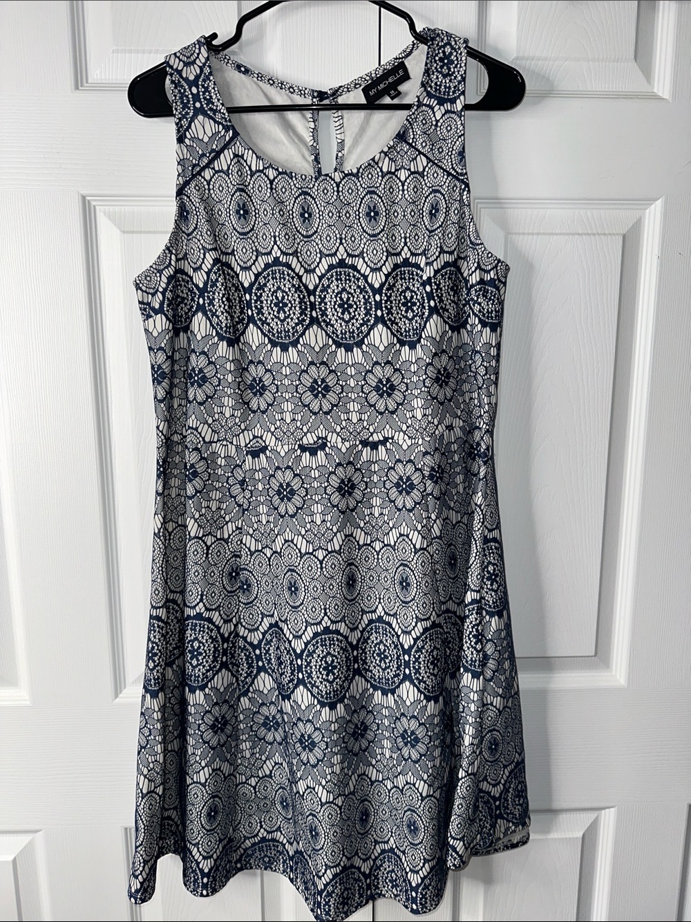 My Michelle Navy and White Printed Sleeveless Midi Dress